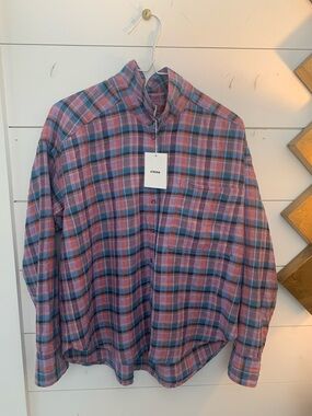 XiRENA Pink and Blue Plaid Casual Button-Down Shirt